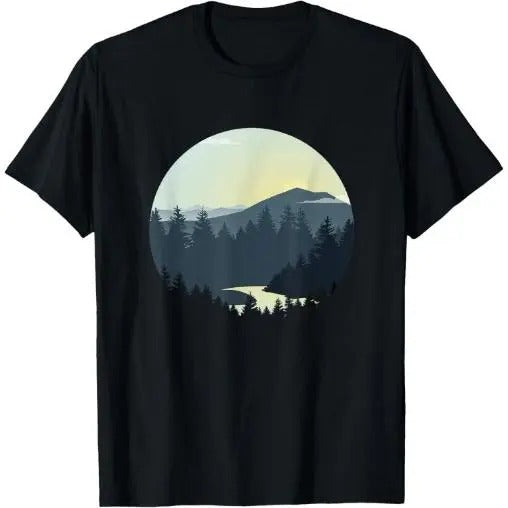 Navy Sunrise Mountain Forest Scene Silhouette Made USA T-Shirts, Hoodie, Sweatshirt - T-Shirt, Sweatshirt, Hoodie