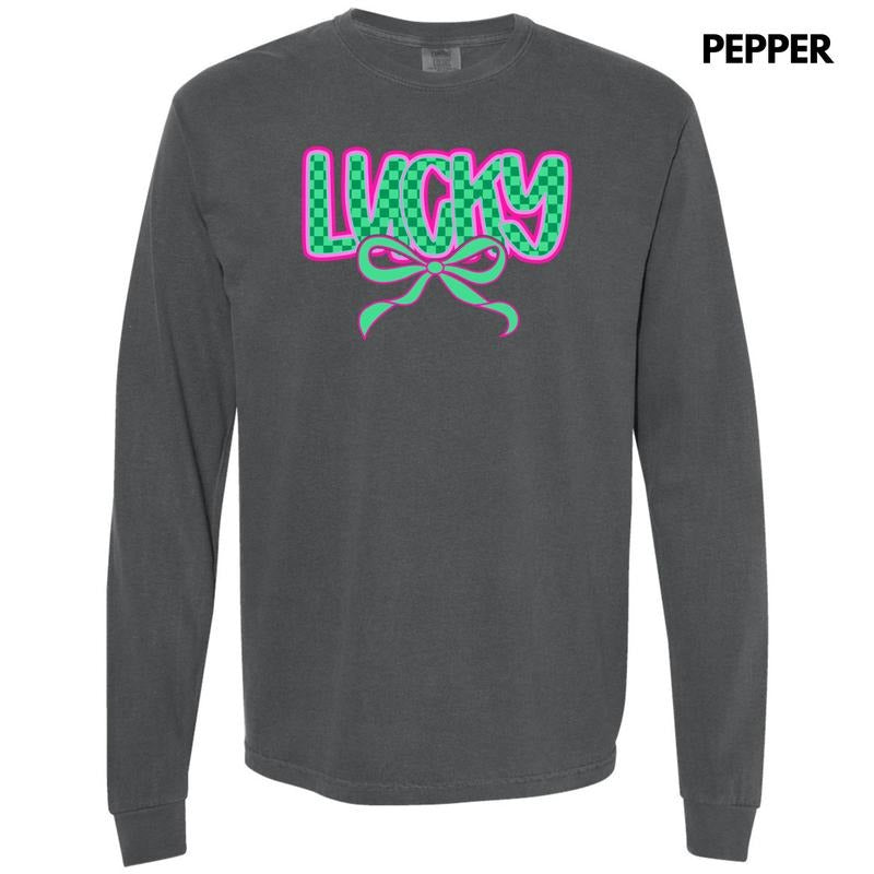 Neon Lucky Checkered Long Sleeve Comfort Colors 'NLB' T-Shirts, Hoodie, Sweatshirt - T-Shirt, Sweatshirt, Hoodie