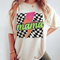 Neon Mama Shirt Checkered Mama Shirt Lightning Bolt Shirt Retro Checkered Mom Mom Comfort Her Retro Mama Shirt Mom Tops T-Shirts, Hoodie, Sweatshirt - T-Shirt, Sweatshirt, Hoodie