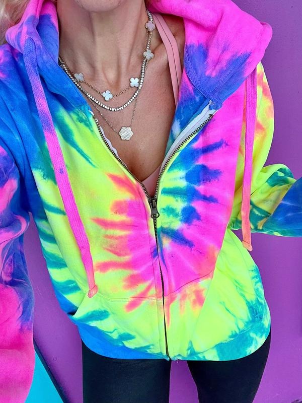 Neon Rainbow Tie Dye Zip Up T-Shirts, Hoodie, Sweatshirt - T-Shirt, Sweatshirt, Hoodie