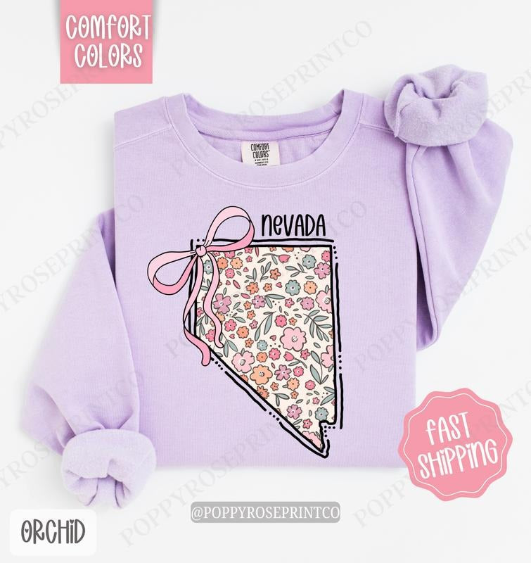 Nevada Floral Comfort Colors Nevada Cute Bow Nevada T-Shirts, Hoodie, Sweatshirt - T-Shirt, Sweatshirt, Hoodie