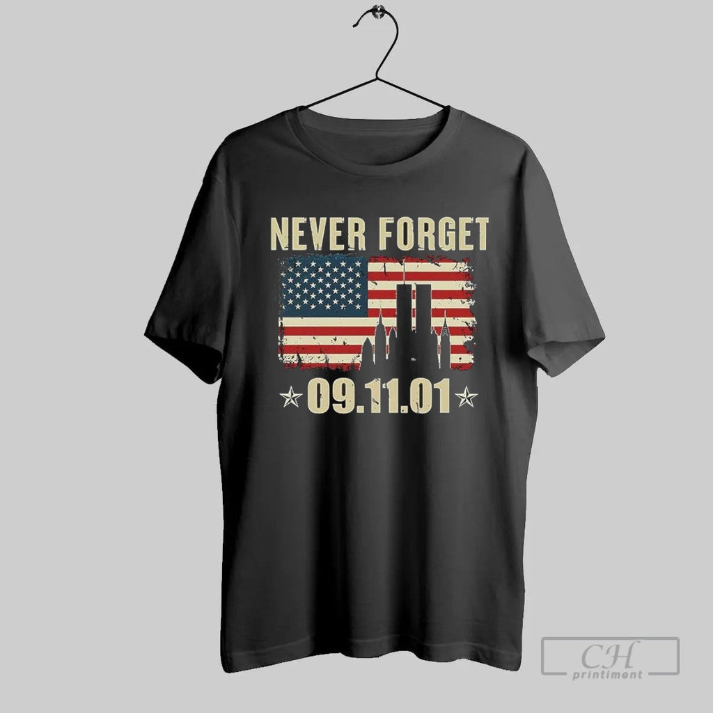 Never Forget 09 11 01 American Flag Twin Towers New York City T Shirt Unisex T-shirt, Sweatshirt, Hoodie, Long Sleeve Tee - T-Shirt, Sweatshirt, Hoodie