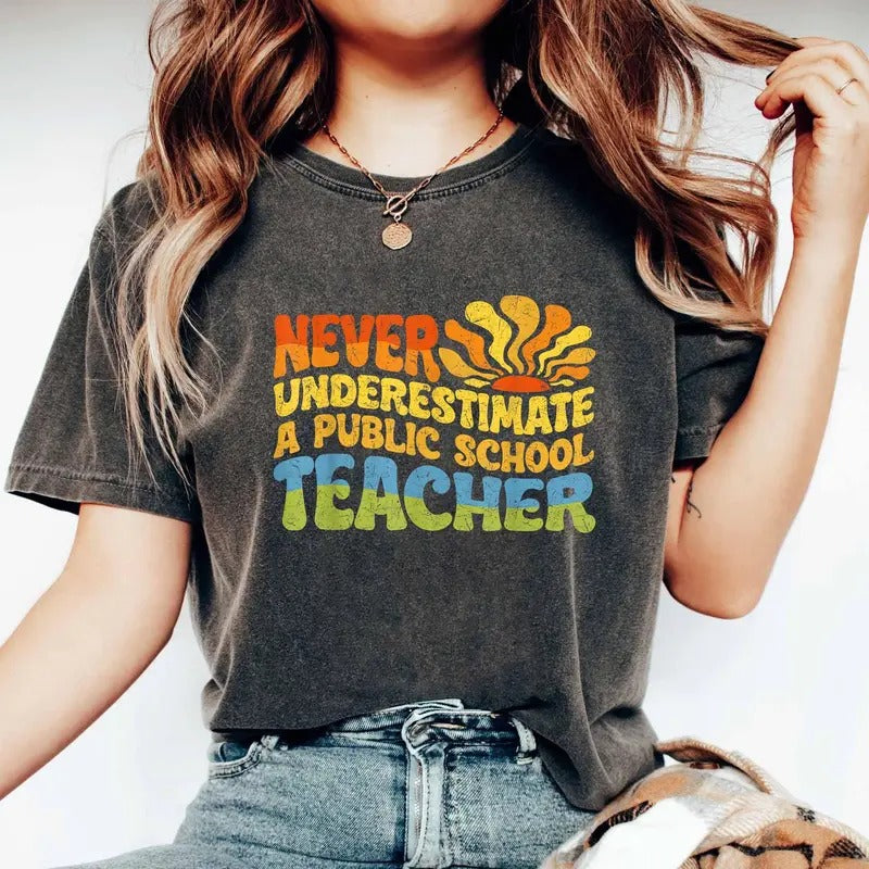 Never Underestimate Public School Teacher Shirt Kamala Harris Tim Walz Shirt Vote Blue Shirt Kamala Harris Shirt Educator Shirt T-Shirts, Hoodie, Sweatshirt - T-Shirt, Sweatshirt, Hoodie