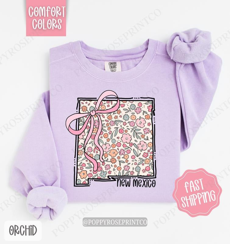 New Mexico Floral Comfort Colors New Mexico Cute Bow New Mexico T-Shirts, Hoodie, Sweatshirt - T-Shirt, Sweatshirt, Hoodie