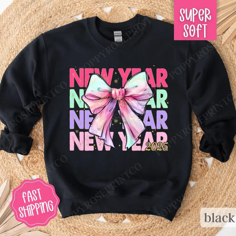 New Year Bow NYE 2025 Happy New Year T-Shirts, Hoodie, Sweatshirt - T-Shirt, Sweatshirt, Hoodie