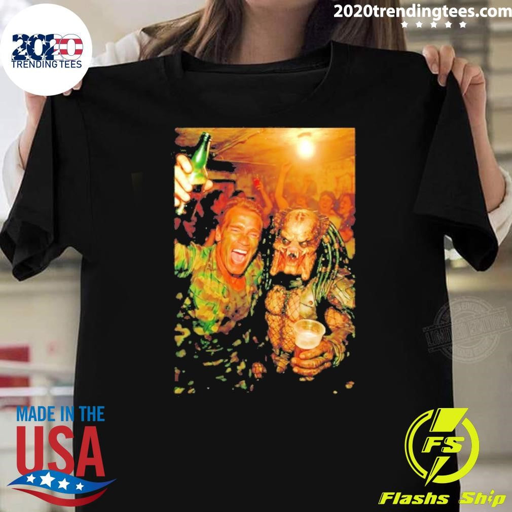 Arnold And Predator Partying With The Vintage Shir Unisex T-shirt, Sweatshirt, Hoodie, Long Sleeve Tee - T-Shirt, Sweatshirt, Hoodie