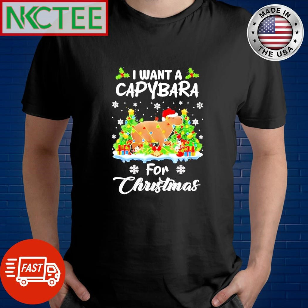 Nice I want a Capybara for Christmas now shirt Unisex T-shirt, Sweatshirt, Hoodie, Long Sleeve Tee - T-Shirt, Sweatshirt, Hoodie