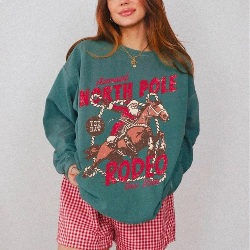 North Pole Rodeo Country Western Shirt Cowboy Santa Claus Vintage Groovy Festive Santa Rodeo Shirt T-Shirts, Hoodie, Sweatshirt - T-Shirt, Sweatshirt, Hoodie