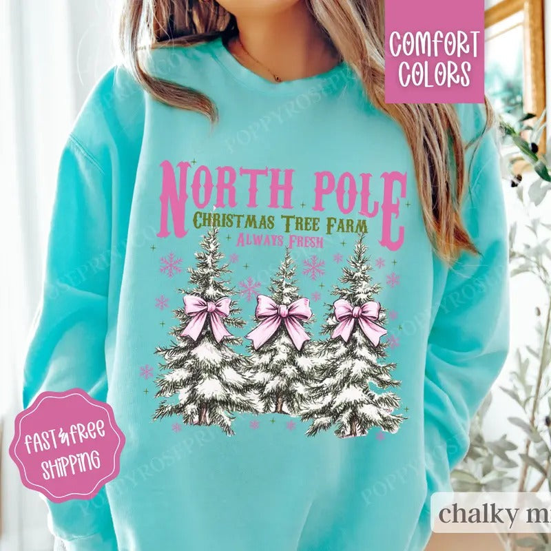 North Pole Tree Farm Comfort Colors Womenswear T-Shirts, Hoodie, Sweatshirt - T-Shirt, Sweatshirt, Hoodie