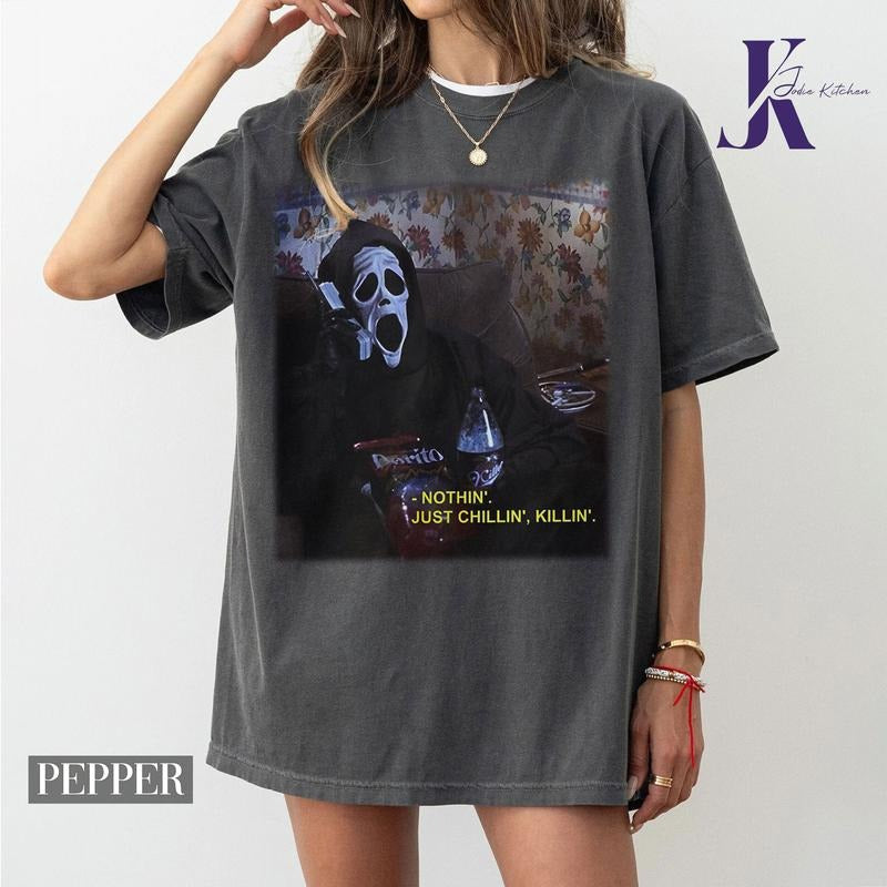 Nothin' Just Chillin' Killin' Shirt Ghostface Shirt Funny Halloween Shirt Scream Shirt Shirt Halloween Shirt Halloween T-Shirts, Hoodie, Sweatshirt - T-Shirt, Sweatshirt, Hoodie