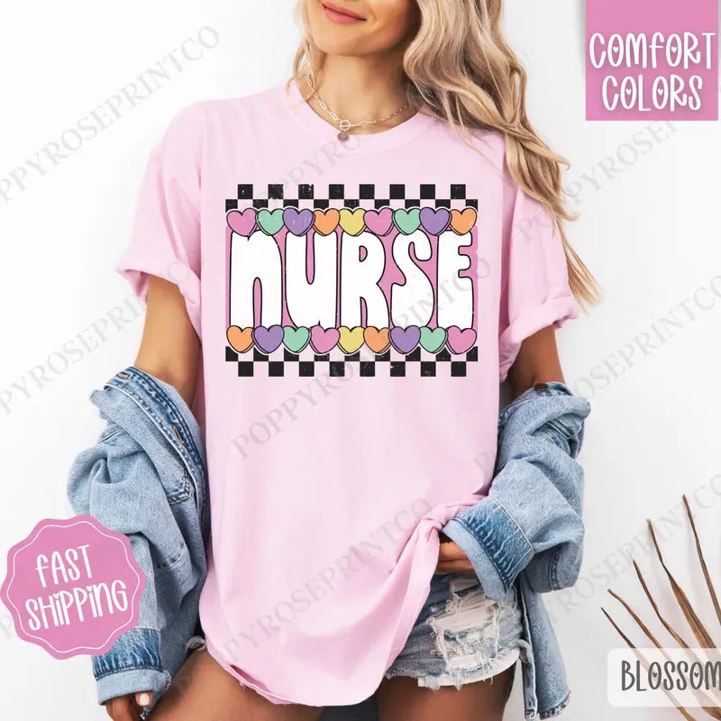Nurse Candy Heart Shirt Comfort Colors RN Cute T-Shirts, Hoodie, Sweatshirt - T-Shirt, Sweatshirt, Hoodie