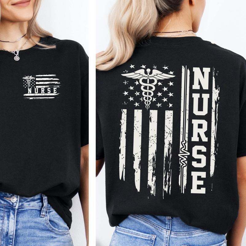 Nurse Flag American Flag Nurse Shirt Nursse Appreciation Full Color Casual Womenswear Top Perfect T-Shirts, Hoodie, Sweatshirt - T-Shirt, Sweatshirt, Hoodie