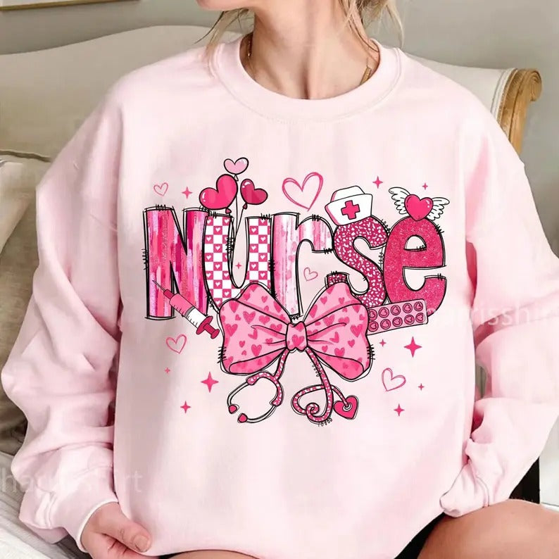 Nurse Valentine Coquette Bow Shirt Nurse Valentine Shirt Valentine Valentine Nurse Shirt Nurse Nurse Heart Valentine T-Shirts, Hoodie, Sweatshirt - T-Shirt, Sweatshirt, Hoodie
