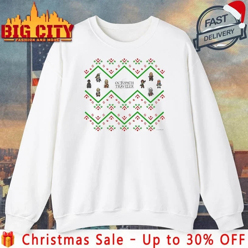 Octopath Traveler Festive Pixel Characters Christmas shirt Unisex T-shirt, Sweatshirt, Hoodie, Long Sleeve Tee - T-Shirt, Sweatshirt, Hoodie