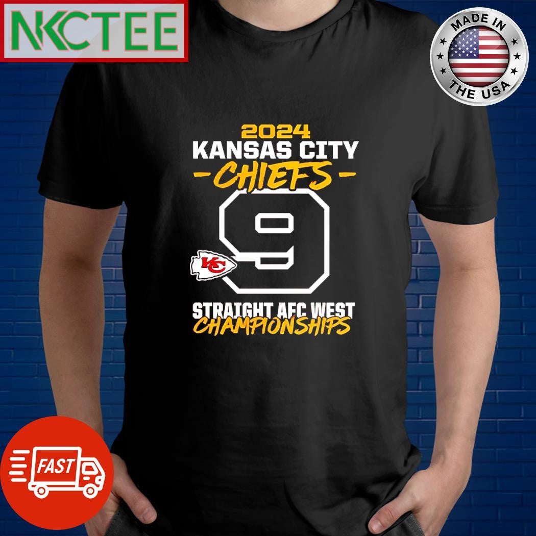 Official 2024 Kansas City Chiefs 9 straight AFC West Championship shirt Unisex T-shirt, Sweatshirt, Hoodie, Long Sleeve Tee - T-Shirt, Sweatshirt, Hoodie