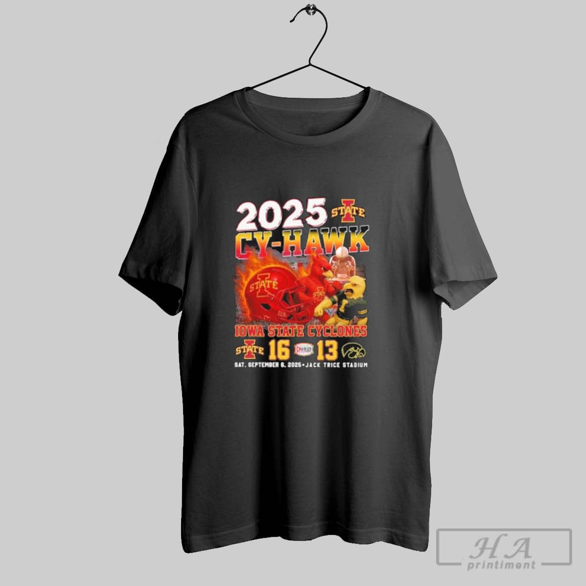 Official 2025 Cy Hawk Iowa State Cyclones Win 16 13 Iowa Hawkeyes September 6 Unisex T-shirt, Sweatshirt, Hoodie, Long Sleeve Tee - T-Shirt, Sweatshirt, Hoodie