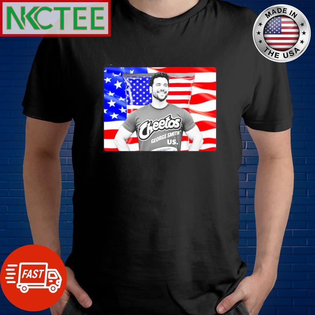 Official A bag of Cheetos with in the shape of a man with a American flag behind shirt Unisex T-shirt, Sweatshirt, Hoodie, Long Sleeve Tee - T-Shirt, Sweatshirt, Hoodie