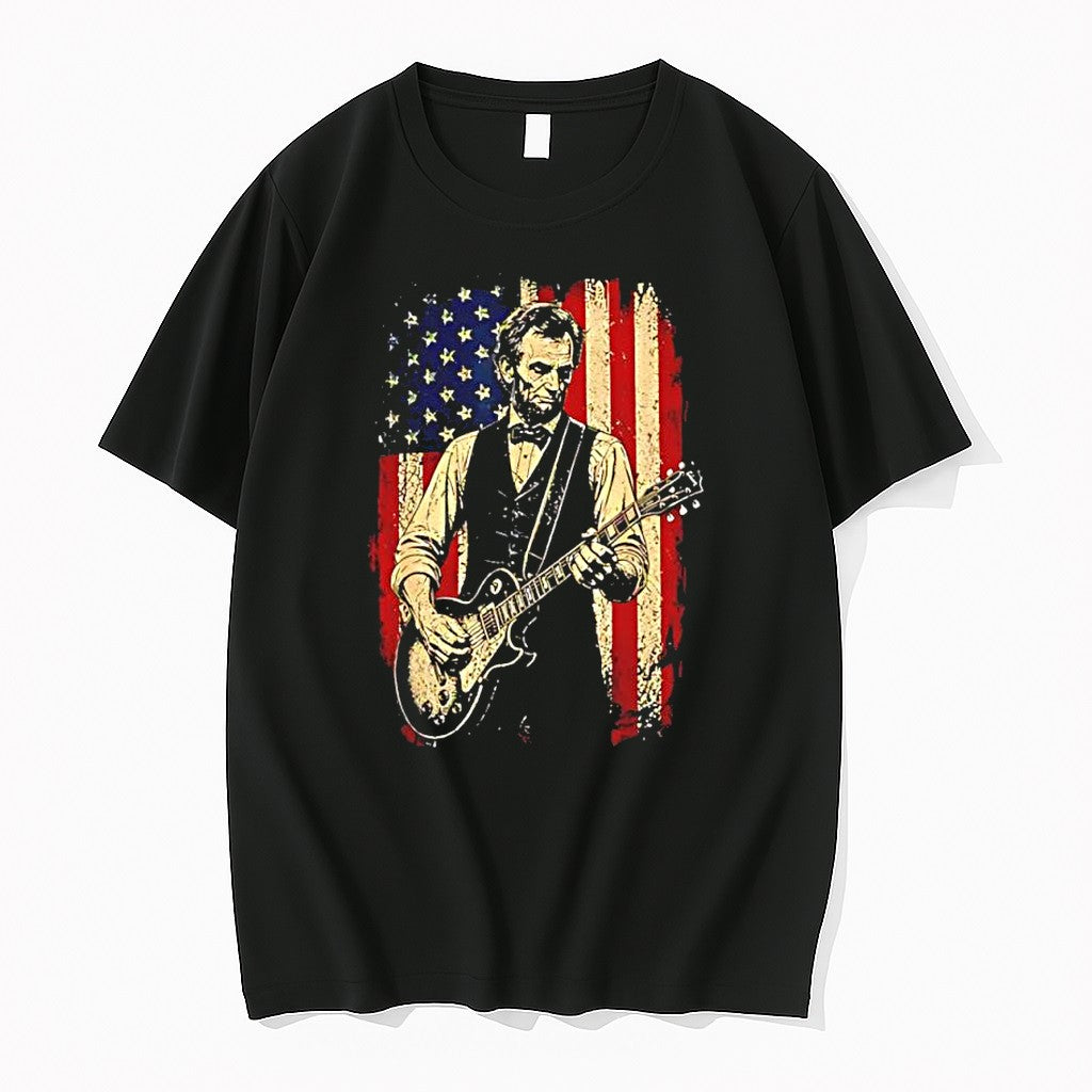 Official Abraham Lincoln Electric Guitar 250th Anniversary American Flag T Shirts Unisex T-shirt, Sweatshirt, Hoodie, Long Sleeve Tee - T-Shirt, Sweatshirt, Hoodie