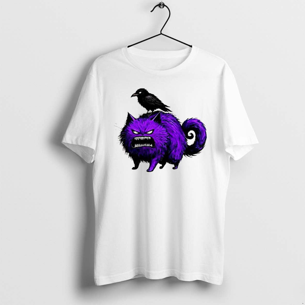 Official Angry Purple Fluffy Cat With Black Crow T Shirts Jpg Unisex T-shirt, Sweatshirt, Hoodie, Long Sleeve Tee - T-Shirt, Sweatshirt, Hoodie
