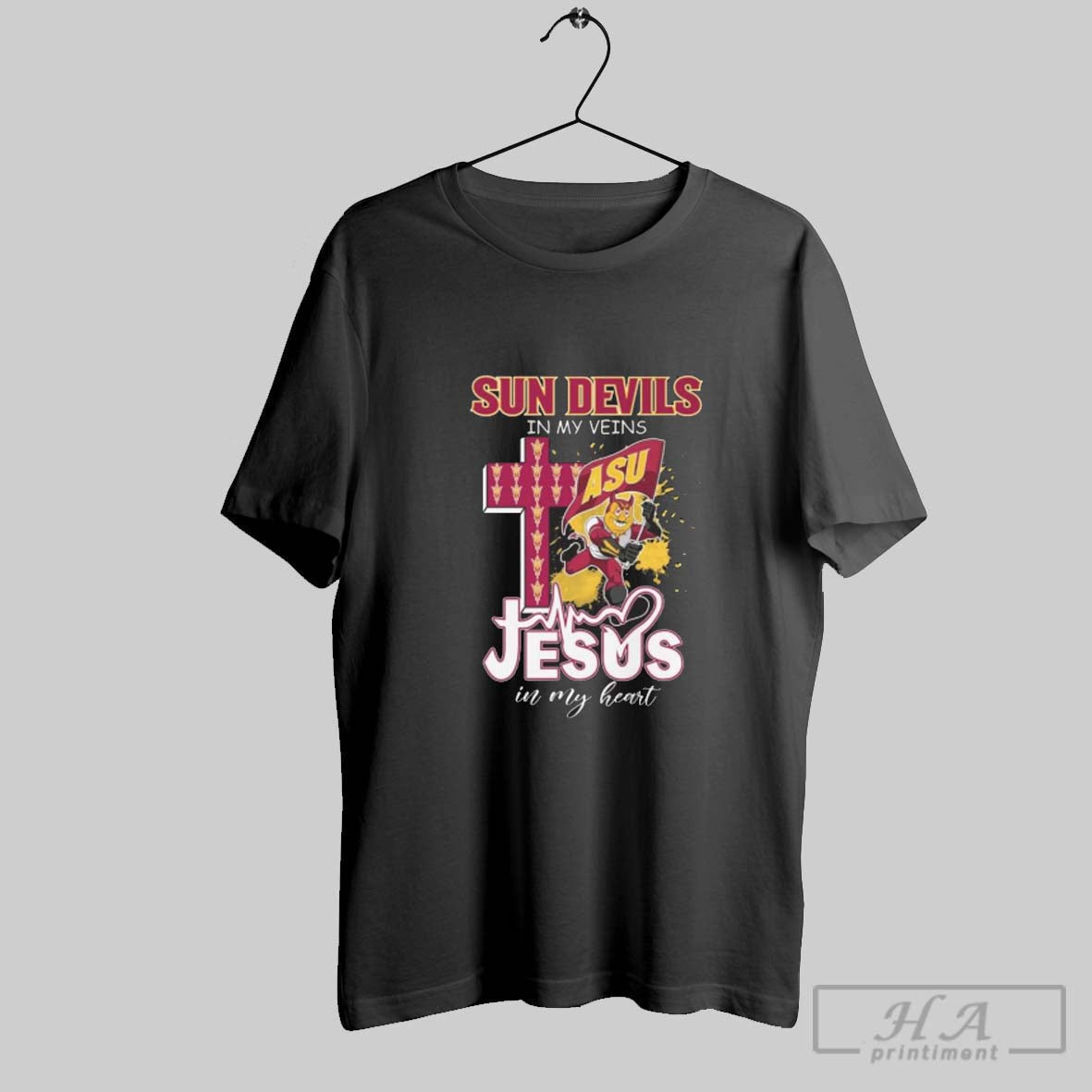 Official Arizona State Sun Devils Mascot In My Veins Jesus In My Heart 2025 Unisex T-shirt, Sweatshirt, Hoodie, Long Sleeve Tee - T-Shirt, Sweatshirt, Hoodie