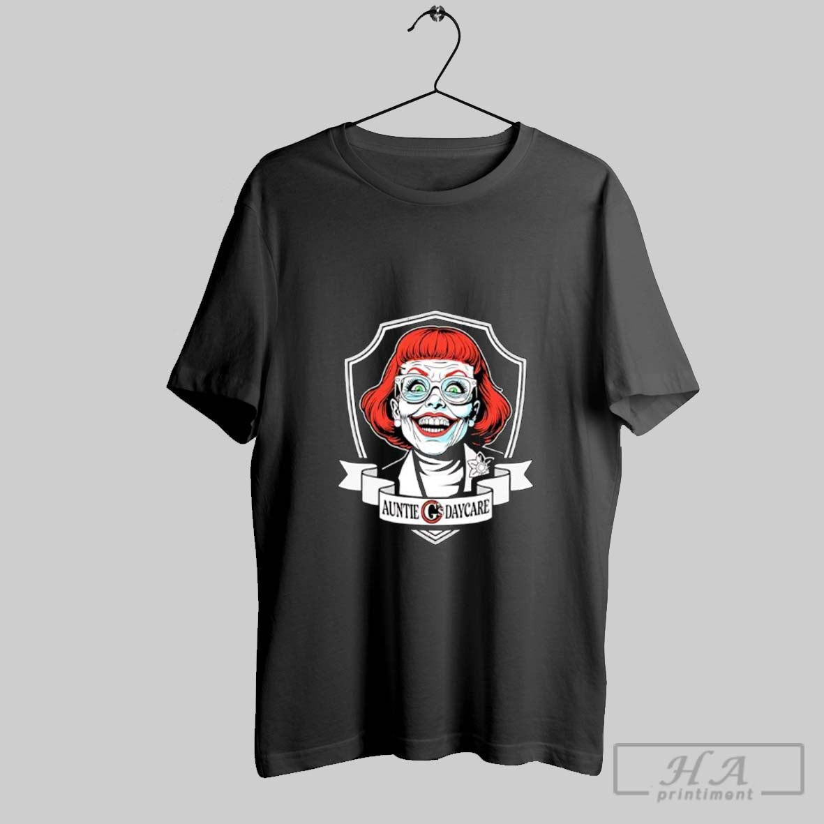 Official Auntie Gs Daycare Creepy Vintage Horror Character Funny Posters Black Unisex T-shirt, Sweatshirt, Hoodie, Long Sleeve Tee - T-Shirt, Sweatshirt, Hoodie