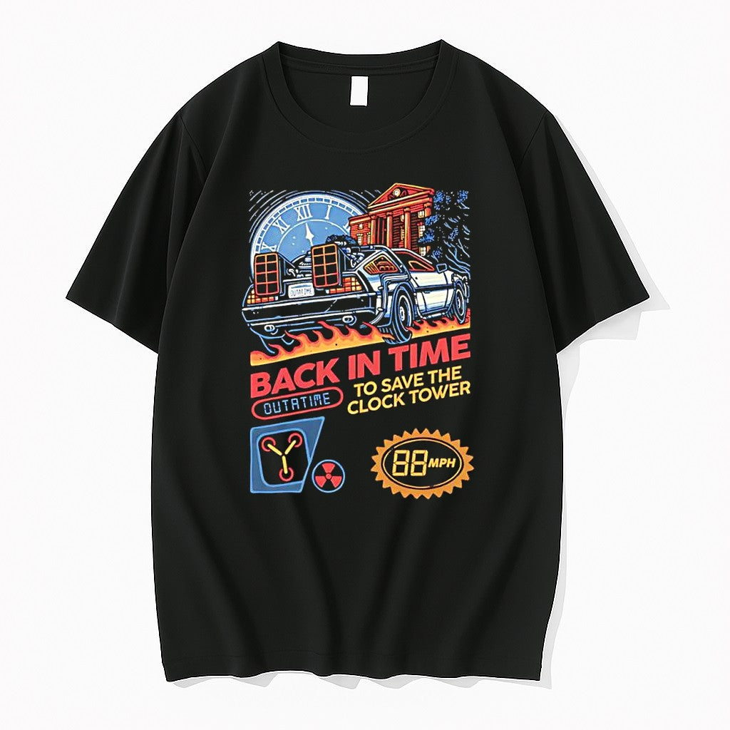 Official Back To The Future Delorean Time Machine Clock Tower Outatime 88 Mph T Shirts Unisex T-shirt, Sweatshirt, Hoodie, Long Sleeve Tee - T-Shirt, Sweatshirt, Hoodie