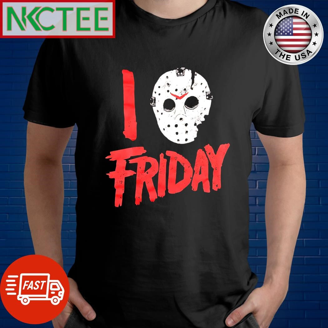 Official Bioworld I Love Friday Jason Voorhees mask shirt Unisex T-shirt, Sweatshirt, Hoodie, Long Sleeve Tee - T-Shirt, Sweatshirt, Hoodie