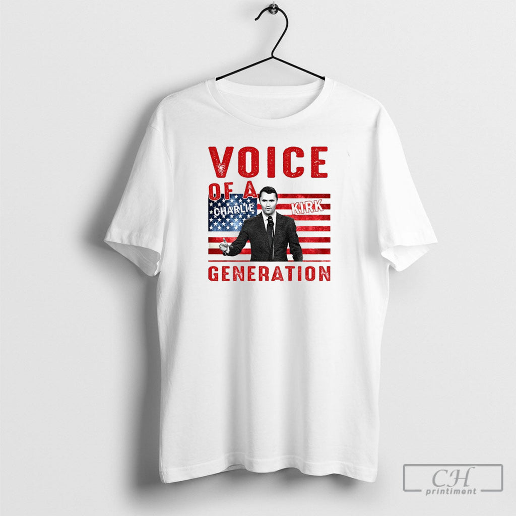 Official Charlie Kirk Voice Of A Generation Patriotic Slogan American Flag T Shirt Unisex T-shirt, Sweatshirt, Hoodie, Long Sleeve Tee - T-Shirt, Sweatshirt, Hoodie