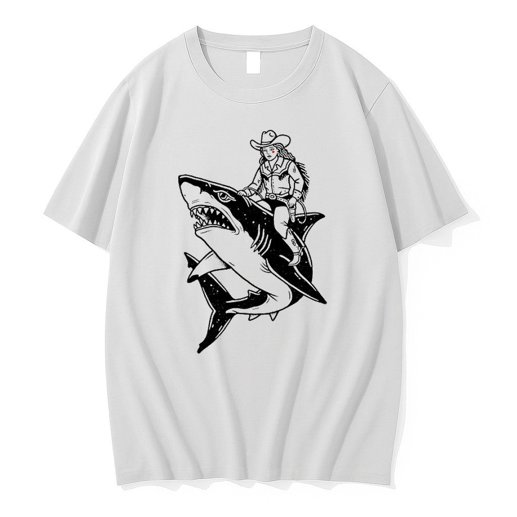 Official Cowgirl Riding Shark Sketch T Shirts Jpg Unisex T-shirt, Sweatshirt, Hoodie, Long Sleeve Tee - T-Shirt, Sweatshirt, Hoodie