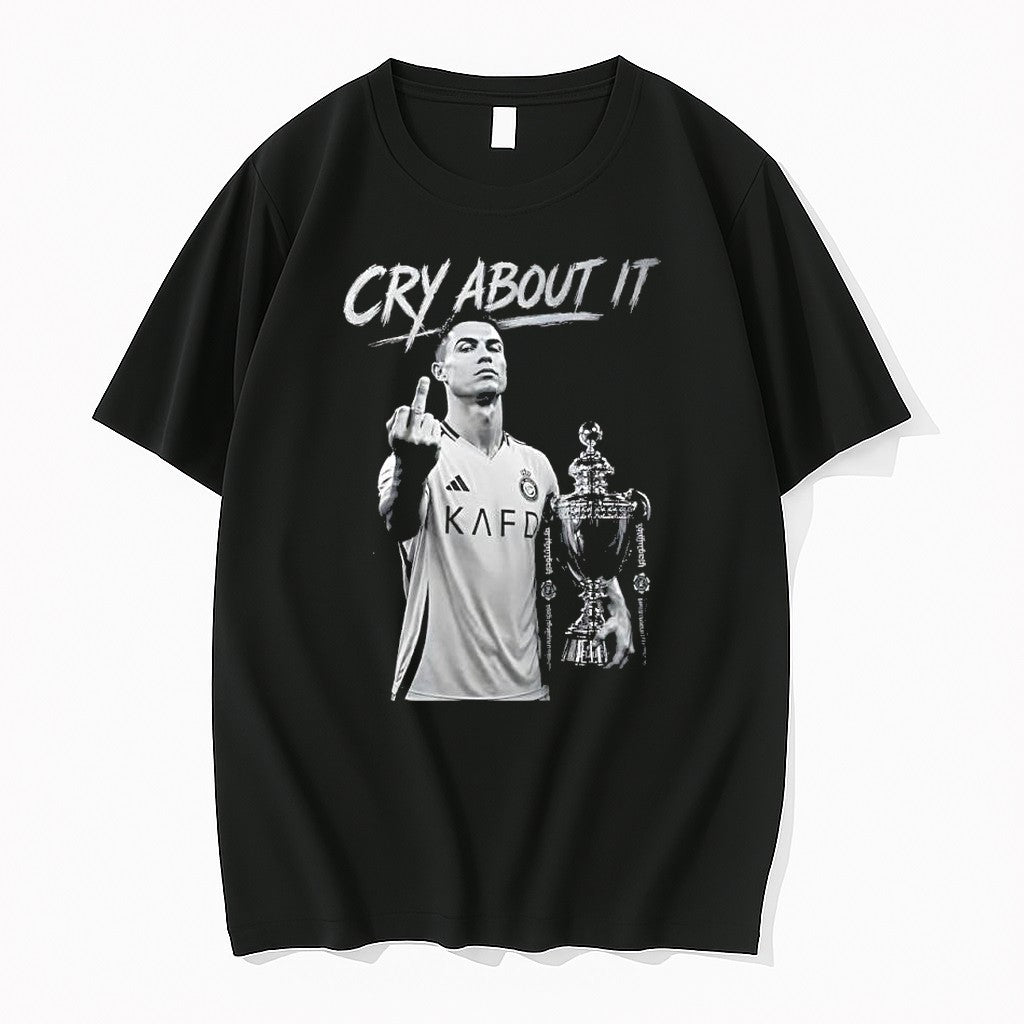 Official Cristiano Ronaldo Middle Finger Cry About It Al Nassr Champions 2026 Sarcastic T Shirts - T-Shirt, Sweatshirt, Hoodie