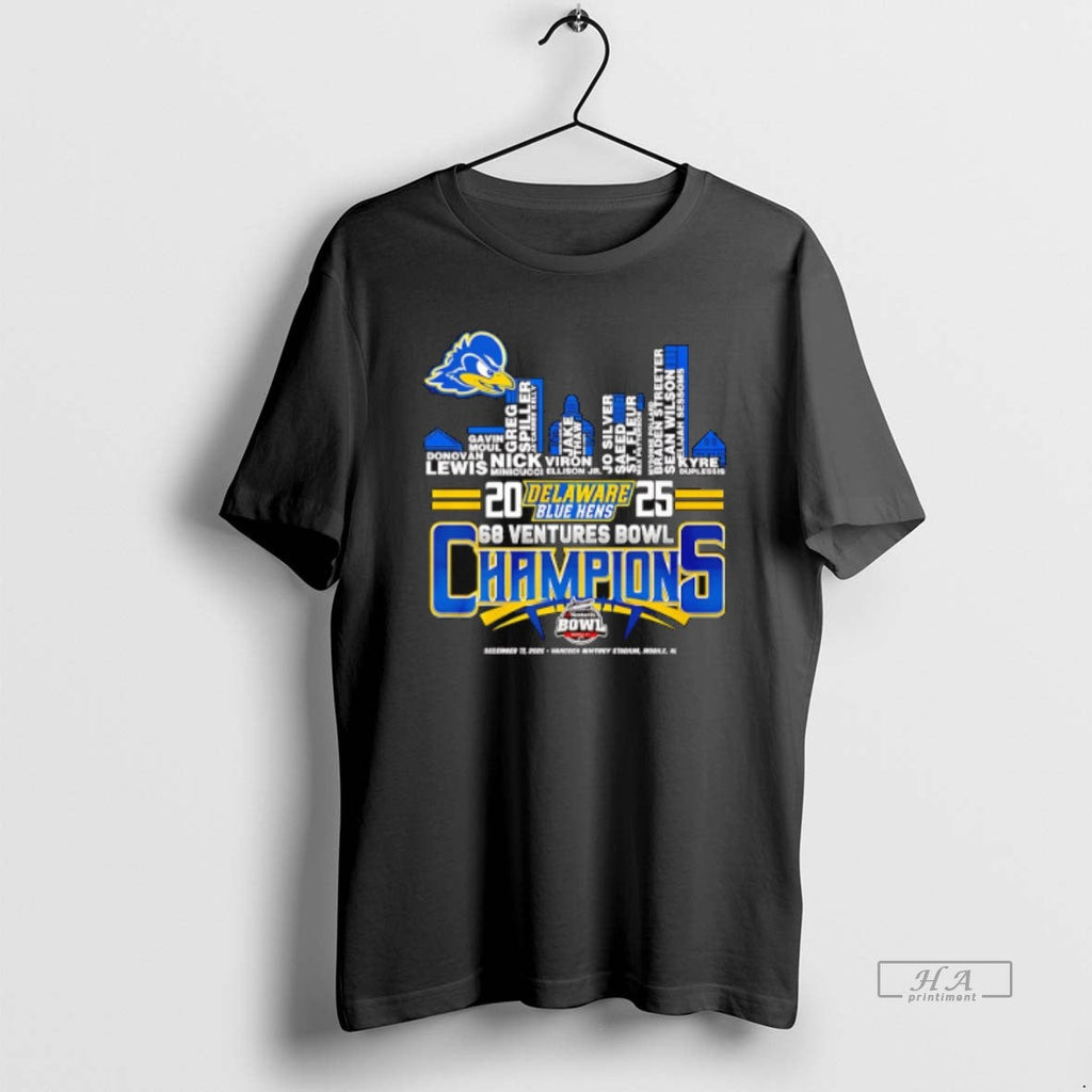 Official Delaware Blue Hens 2025 68 Ventures Bowl Champions Player Name Skyline T-Shirts, Hoodie, Sweatshirt - T-Shirt, Sweatshirt, Hoodie