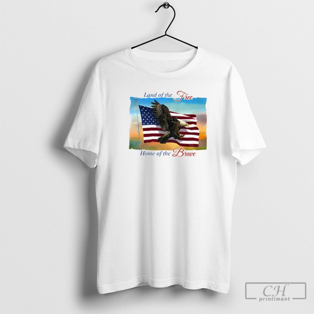 Official Eagle Land Of The Free Home Of The Brave Usa Flag Shirt Unisex T-shirt, Sweatshirt, Hoodie, Long Sleeve Tee - T-Shirt, Sweatshirt, Hoodie