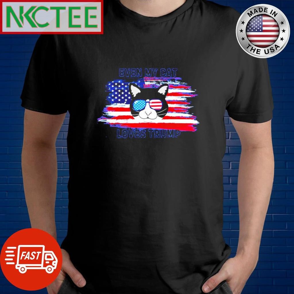 Official Even my cat loves Trump Flag of the United States shirt Unisex T-shirt, Sweatshirt, Hoodie, Long Sleeve Tee - T-Shirt, Sweatshirt, Hoodie