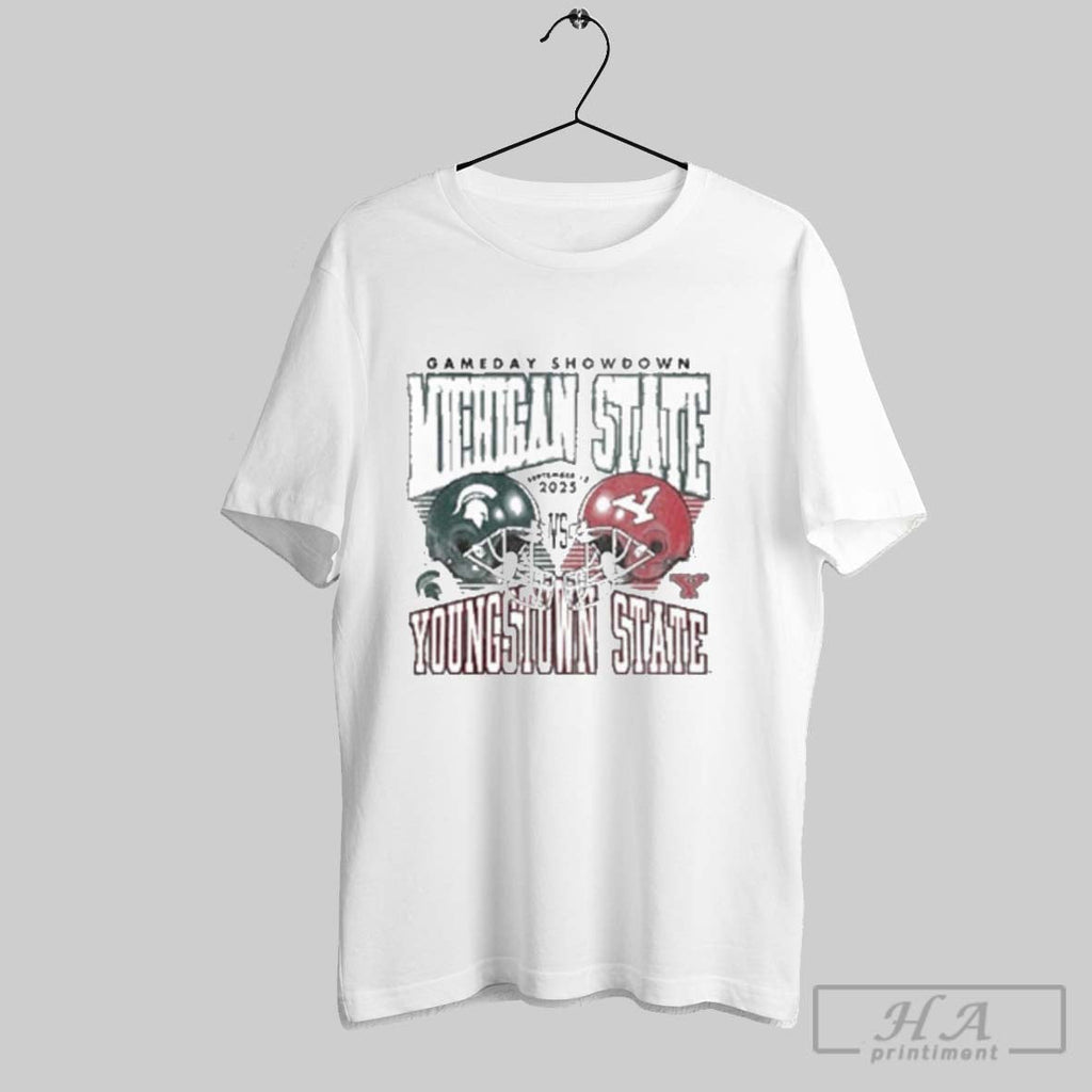 Official Gameday 2025 Michigan State Spartans Vs Youngstown State Penguins Helmet Unisex T-shirt, Sweatshirt, Hoodie, Long Sleeve Tee - T-Shirt, Sweatshirt, Hoodie