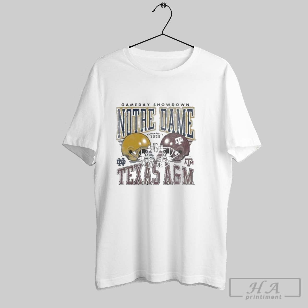 Official Gameday 2025 Texas Am Aggies Vs Notre Dame Helmet Unisex T-shirt, Sweatshirt, Hoodie, Long Sleeve Tee - T-Shirt, Sweatshirt, Hoodie