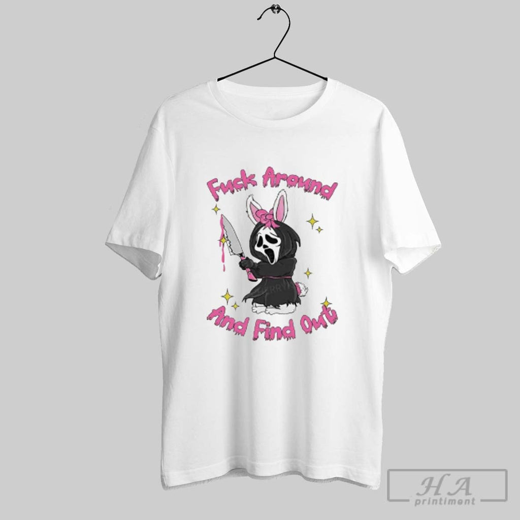 Official Ghostface Rabbit Scream Halloween Fxxk Around Find Out Horror Unisex T-shirt, Sweatshirt, Hoodie, Long Sleeve Tee - T-Shirt, Sweatshirt, Hoodie
