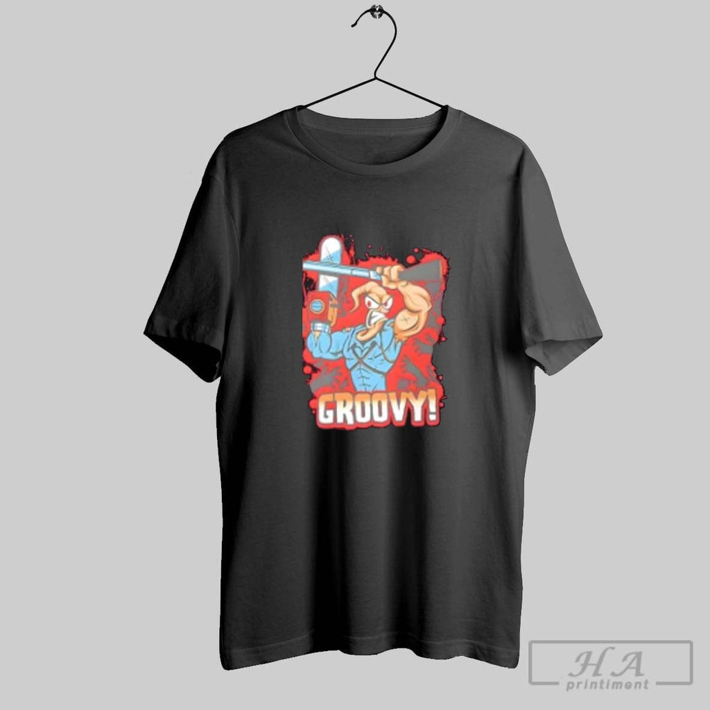Official Groovy Chainsaw Hero Cartoon Unisex T-shirt, Sweatshirt, Hoodie, Long Sleeve Tee - T-Shirt, Sweatshirt, Hoodie