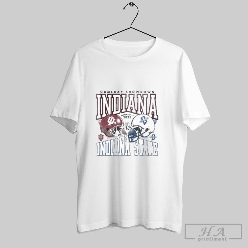 Official Indiana Vs Indiana State Gameday Showdown Duel Helmet Unisex T-shirt, Sweatshirt, Hoodie, Long Sleeve Tee - T-Shirt, Sweatshirt, Hoodie