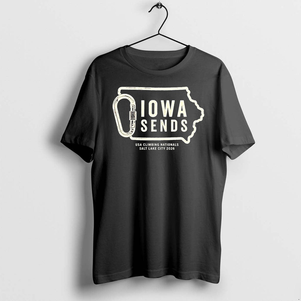 Official Iowa Sends Usa Climbing Nationals Salt Lake City 2026 State Outline T Shirts Unisex T-shirt, Sweatshirt, Hoodie, Long Sleeve Tee - T-Shirt, Sweatshirt, Hoodie