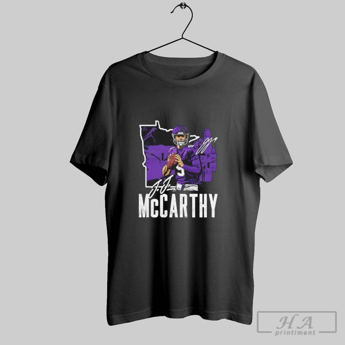 Official J J Mccarthy Minnesota Vikings 500 Level Charcoal Signature Unisex T-shirt, Sweatshirt, Hoodie, Long Sleeve Tee - T-Shirt, Sweatshirt, Hoodie