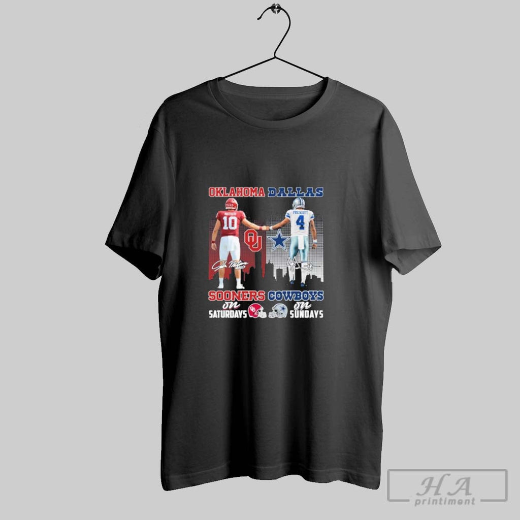 Official John Mateer Oklahoma Sooners On Saturdays And Dak Prescott Dallas Cowboys On Sundays - T-Shirt, Sweatshirt, Hoodie