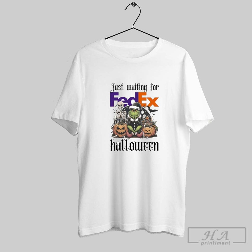 Official Just Waiting For Fedex Santa Grinch Halloween 2025 Shirt Unisex T-shirt, Sweatshirt, Hoodie, Long Sleeve Tee - T-Shirt, Sweatshirt, Hoodie
