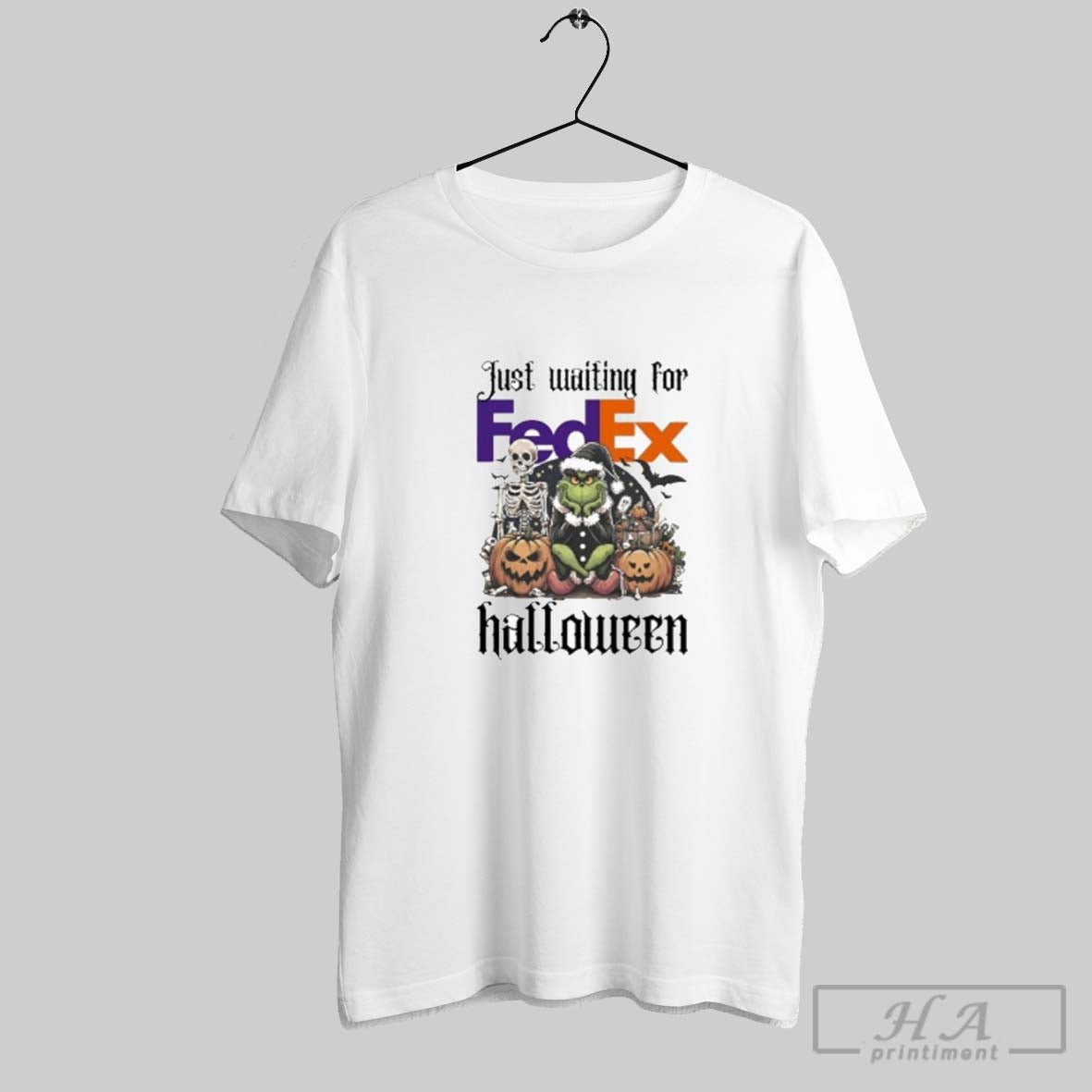 Official Just Waiting For Fedex Santa Grinch Halloween 2025 Shirt Unisex T-shirt, Sweatshirt, Hoodie, Long Sleeve Tee - T-Shirt, Sweatshirt, Hoodie