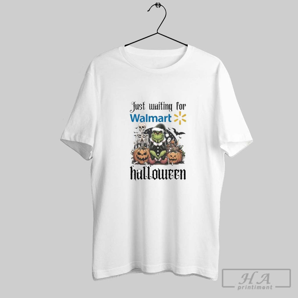 Official Just Waiting For Walmart Santa Grinch Halloween 2025 Shirt Unisex T-shirt, Sweatshirt, Hoodie, Long Sleeve Tee - T-Shirt, Sweatshirt, Hoodie