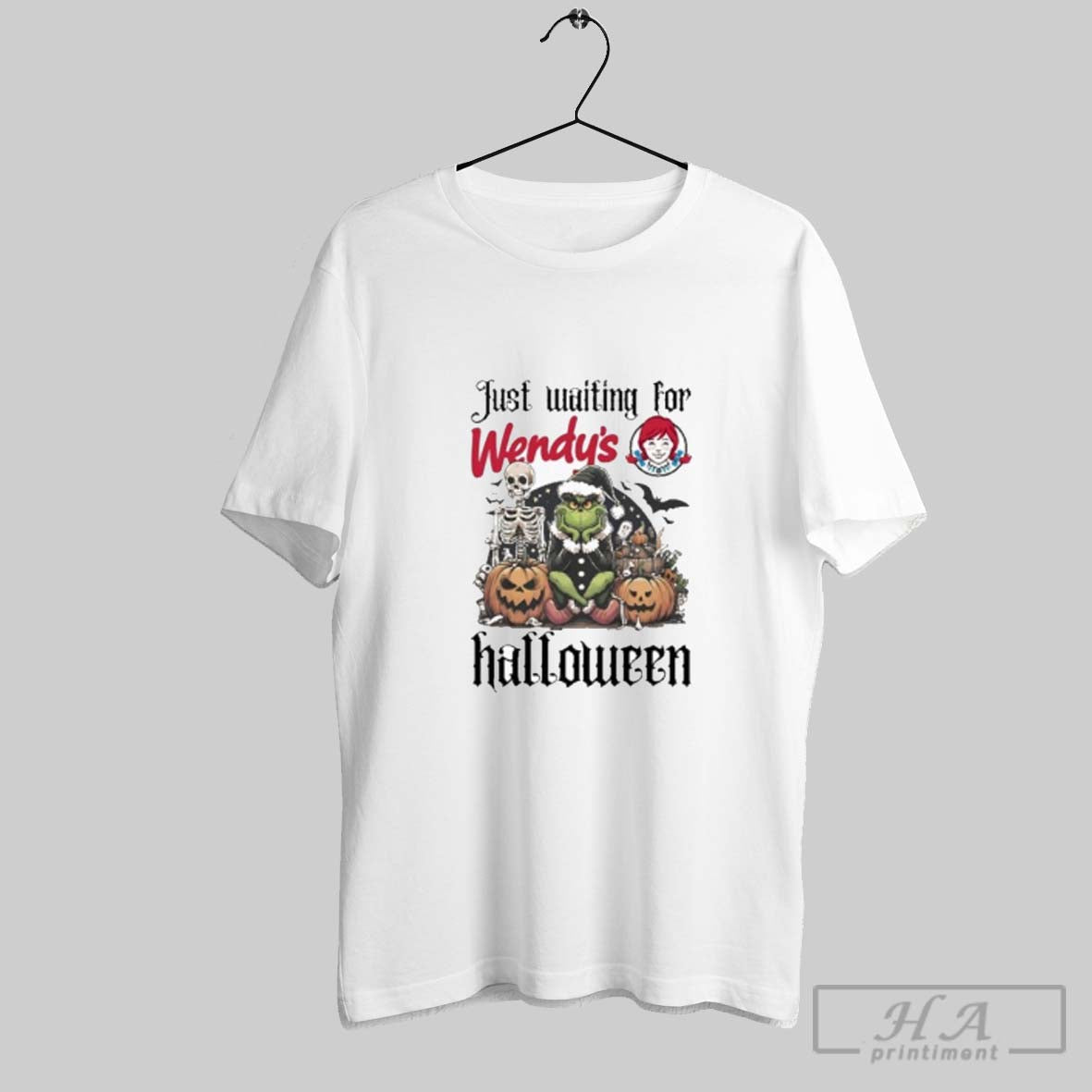 Official Just Waiting For Wendys Santa Grinch Halloween 2025 Shirt Unisex T-shirt, Sweatshirt, Hoodie, Long Sleeve Tee - T-Shirt, Sweatshirt, Hoodie