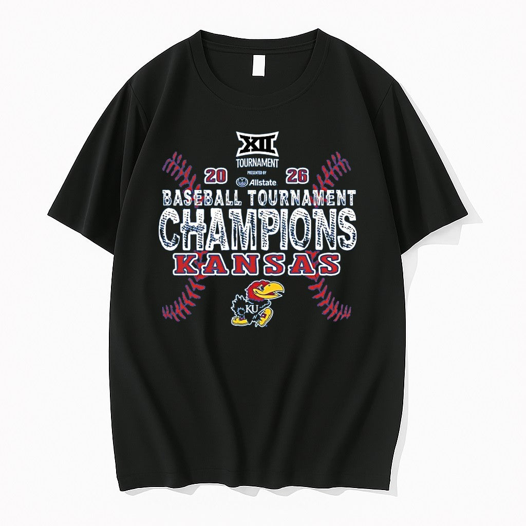 Official Kansas Jayhawks Big 12 Baseball Tournament Champions 2026 1 T Shirts Unisex T-shirt, Sweatshirt, Hoodie, Long Sleeve Tee - T-Shirt, Sweatshirt, Hoodie