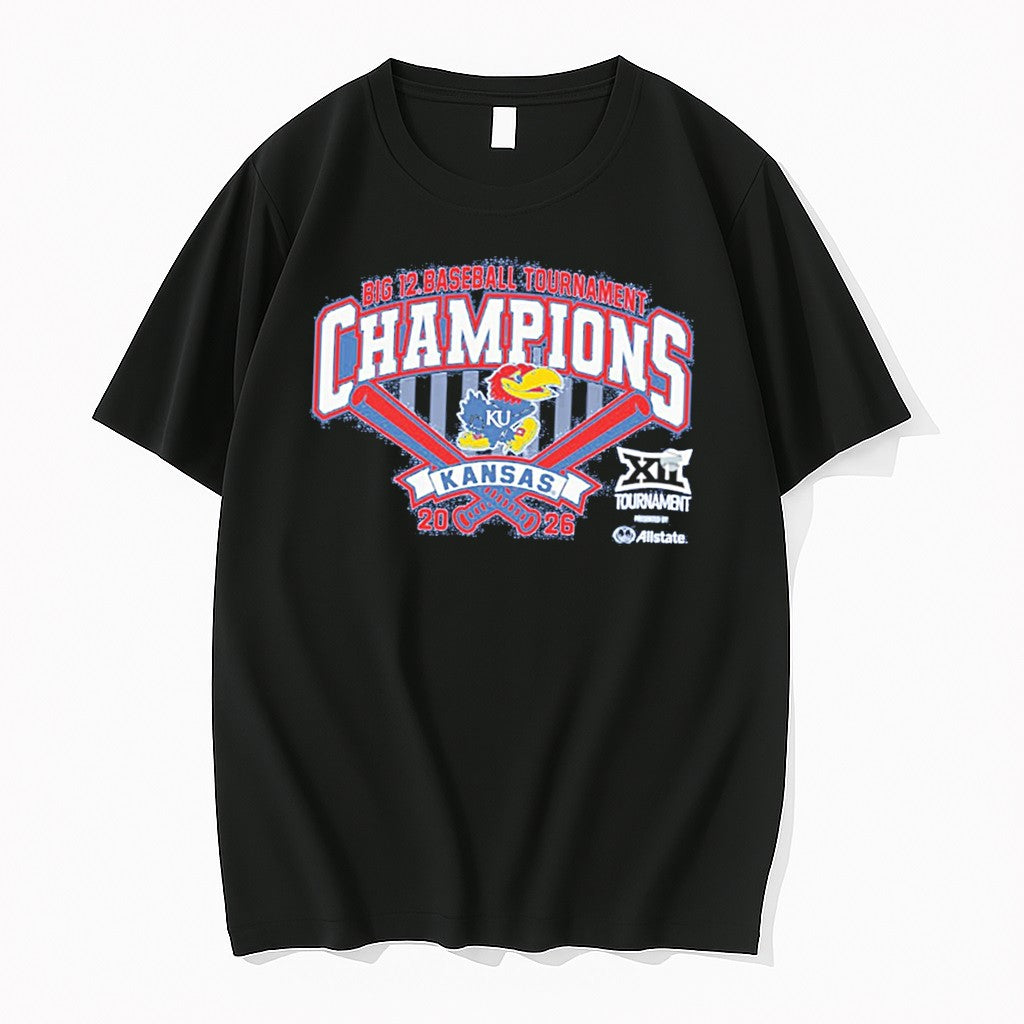 Official Kansas Jayhawks Big 12 Baseball Tournament Champions 2026 Tee T Shirts Unisex T-shirt, Sweatshirt, Hoodie, Long Sleeve Tee - T-Shirt, Sweatshirt, Hoodie