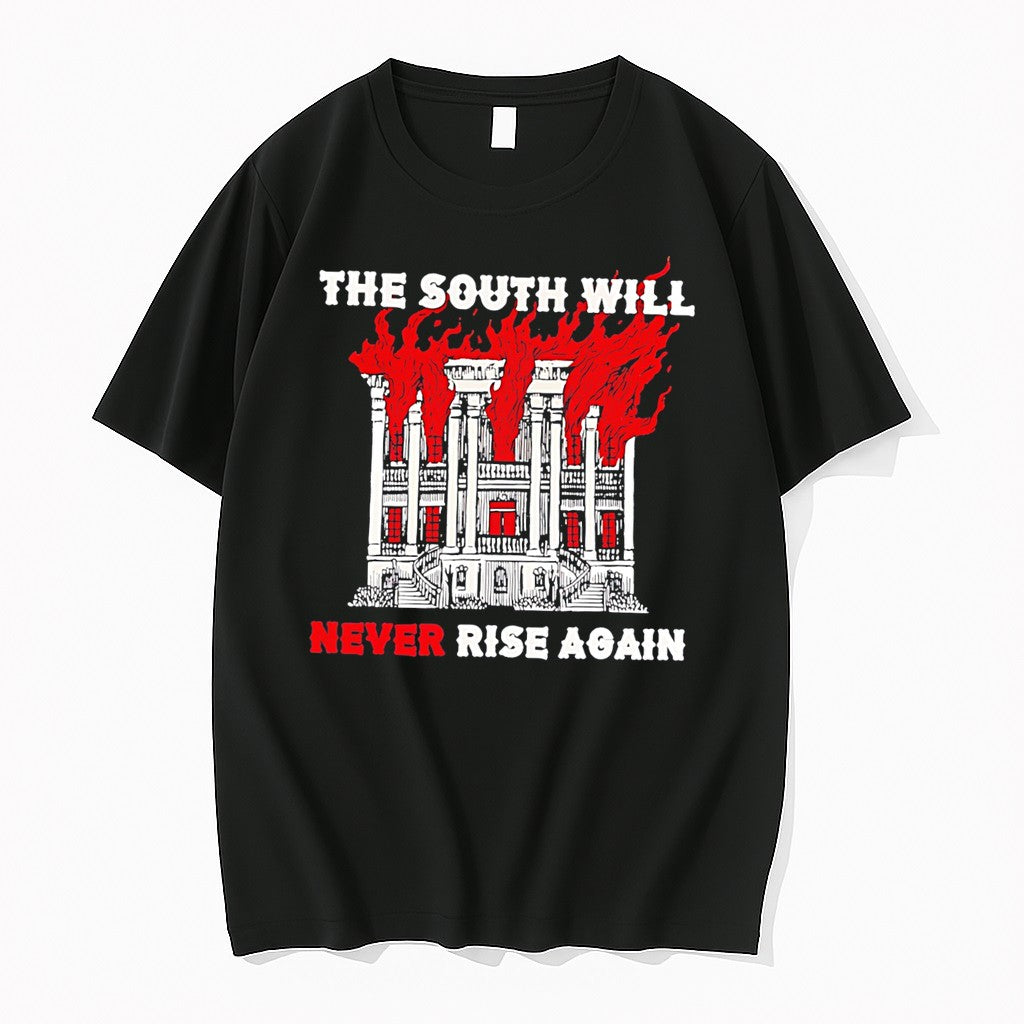 Official Mansion Fire The South Will Never Rise Again Tee T Shirts Jpg Unisex T-shirt, Sweatshirt, Hoodie, Long Sleeve Tee - T-Shirt, Sweatshirt, Hoodie