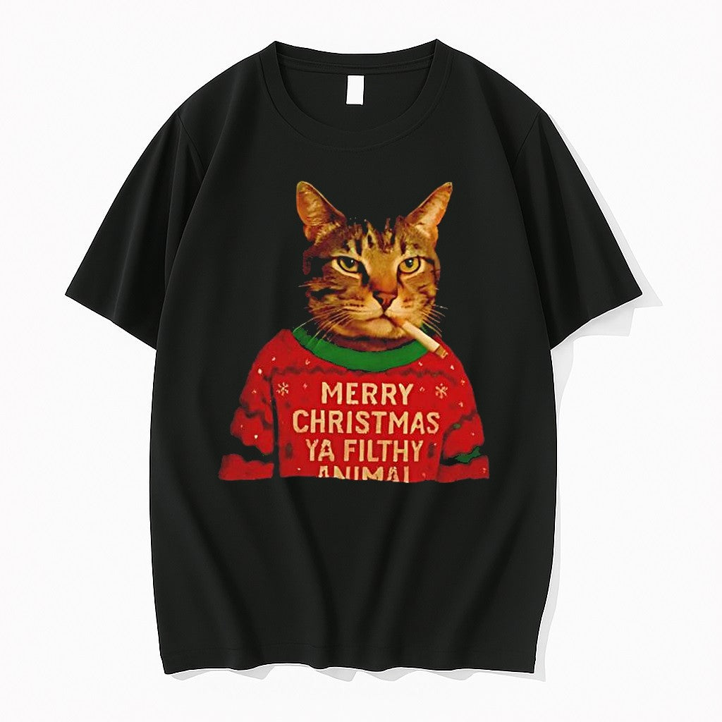 Official Merry Christmas Ya Filthy Animal Smoking Cat Ugly T Shirts Jpg Unisex T-shirt, Sweatshirt, Hoodie, Long Sleeve Tee - T-Shirt, Sweatshirt, Hoodie