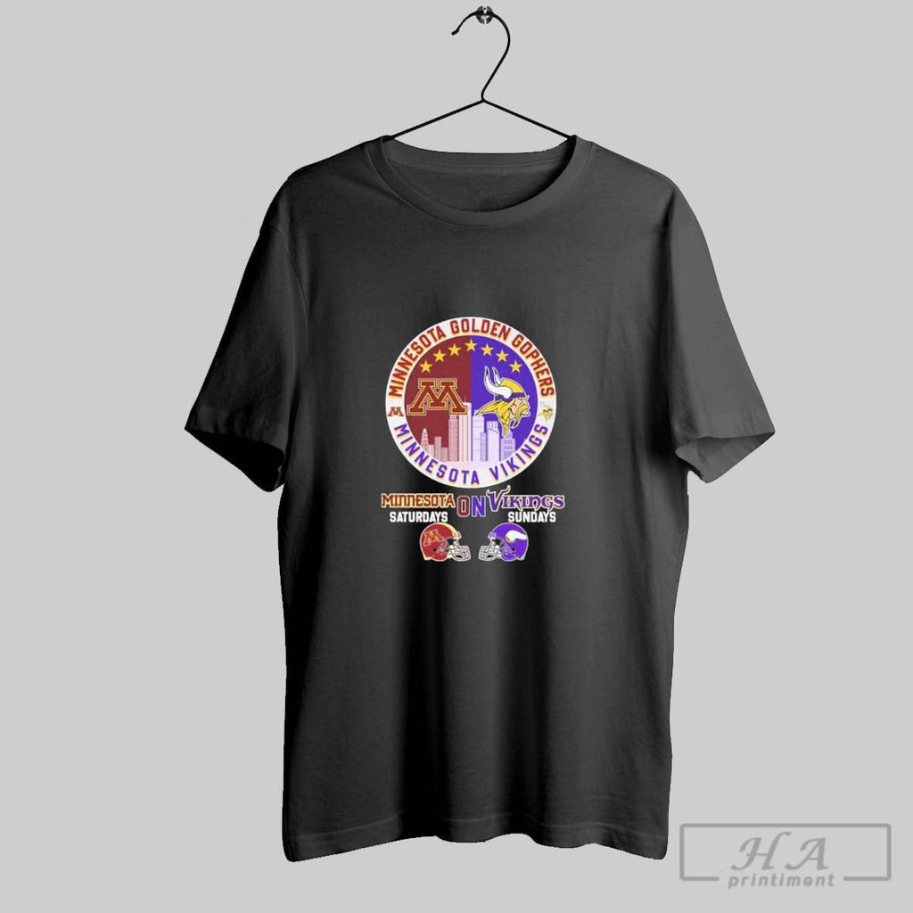 Official Minnesota Golden Gophers On Saturdays And Minnesota Vikings On Sundays 2025 Unisex T-shirt, Sweatshirt, Hoodie, Long Sleeve Tee - T-Shirt, Sweatshirt, Hoodie